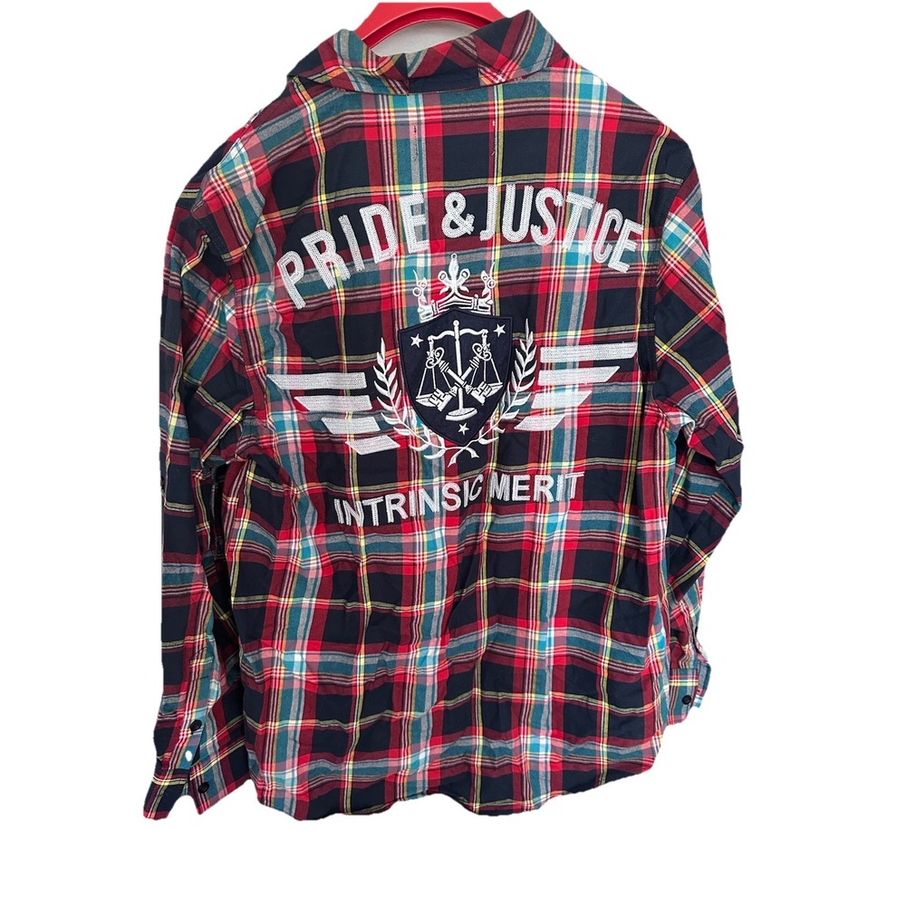 Raw Blue Men's Large Button Down Shirt Springfield Classic Plaid Pride & Justice